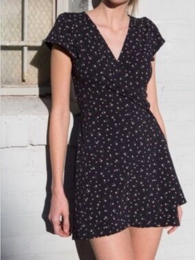 Brandy Melville Robbie Navy Mini Wrap Dress